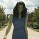 jen in a blue dress